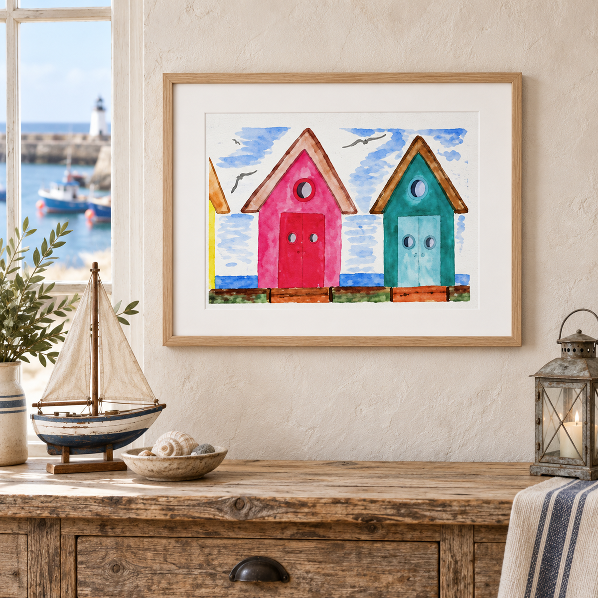 Two Beach Huts Unframed Print