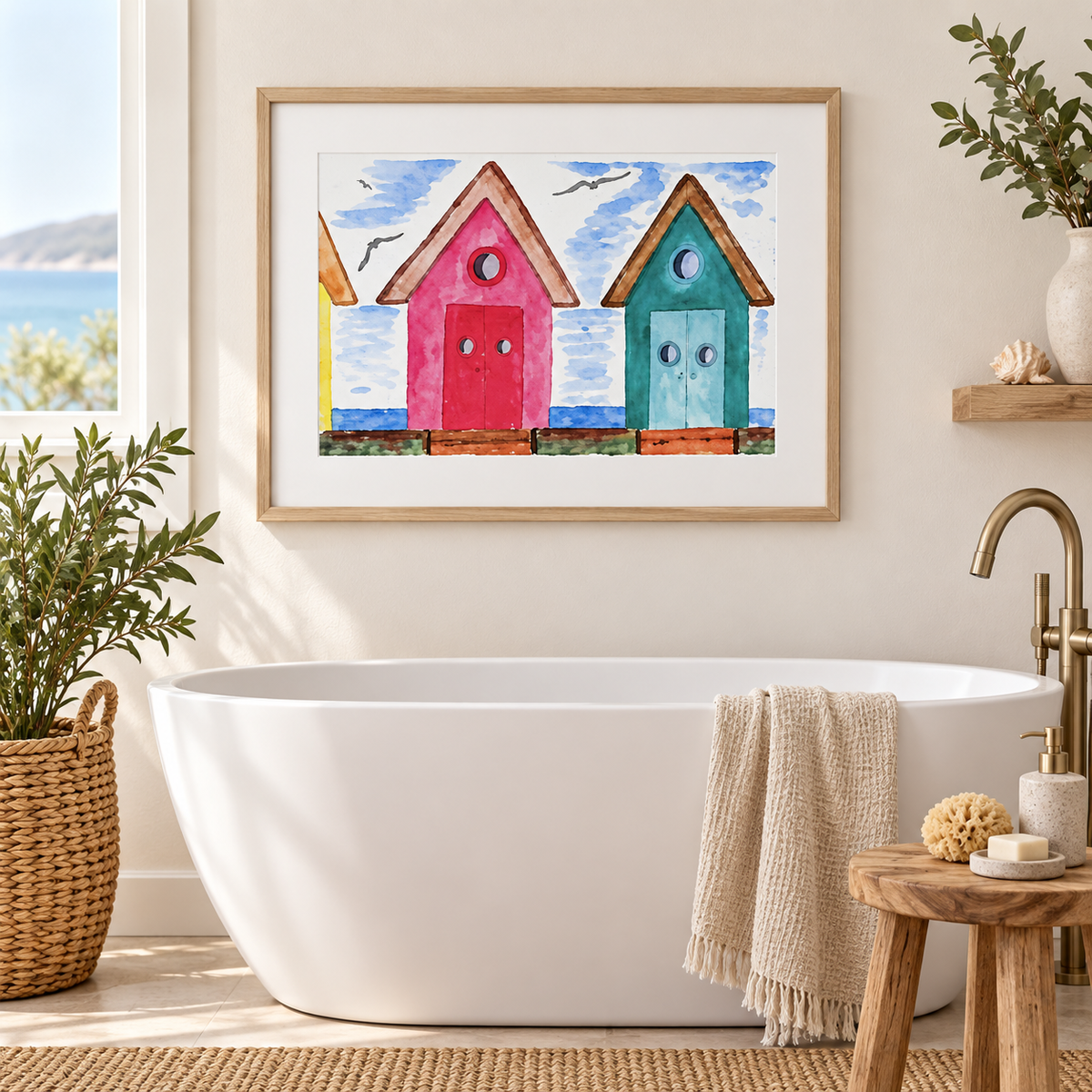 Two Beach Huts Unframed Print
