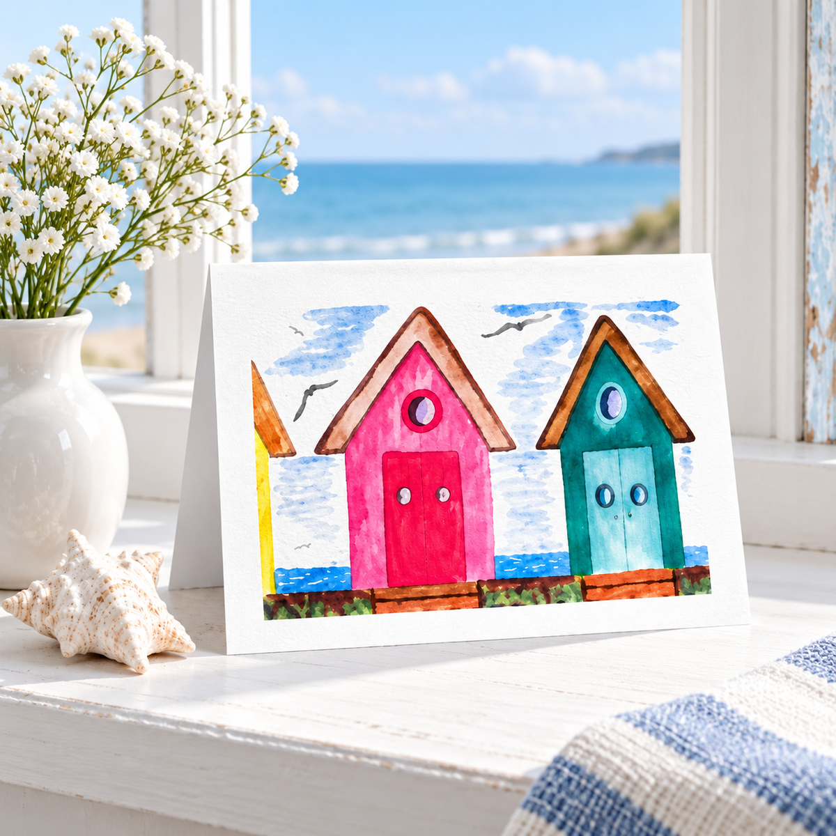 Two Beach Huts Unframed Print