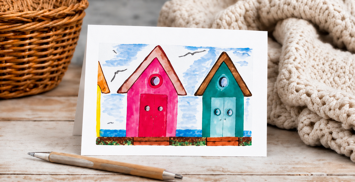 Two Beach Huts Unframed Print