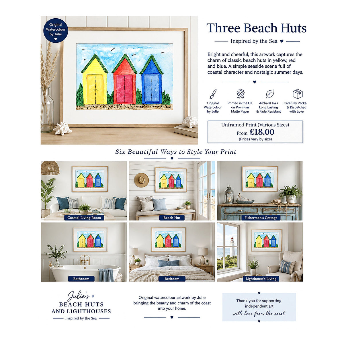 Three Beach Huts . Unframed Prints