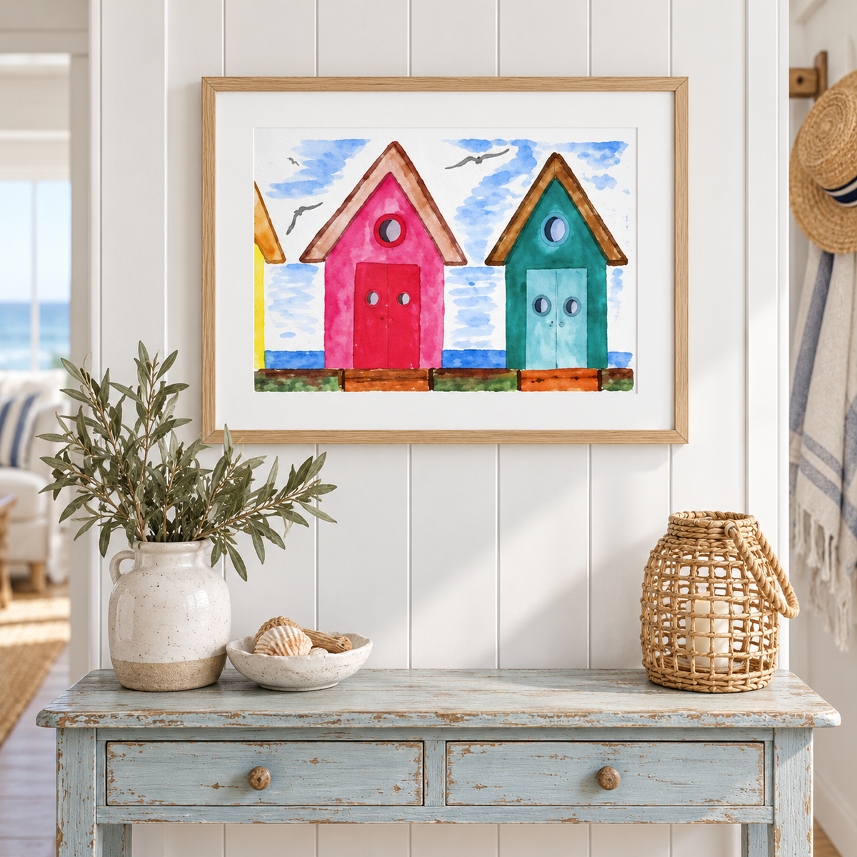 Two Beach Huts Unframed Print