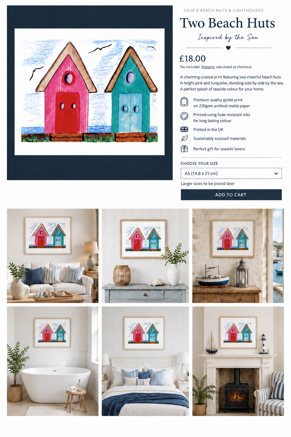 Two Beach Huts Unframed Print