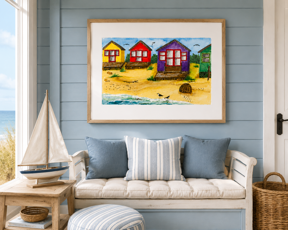 Beach Huts And Lobster Pot