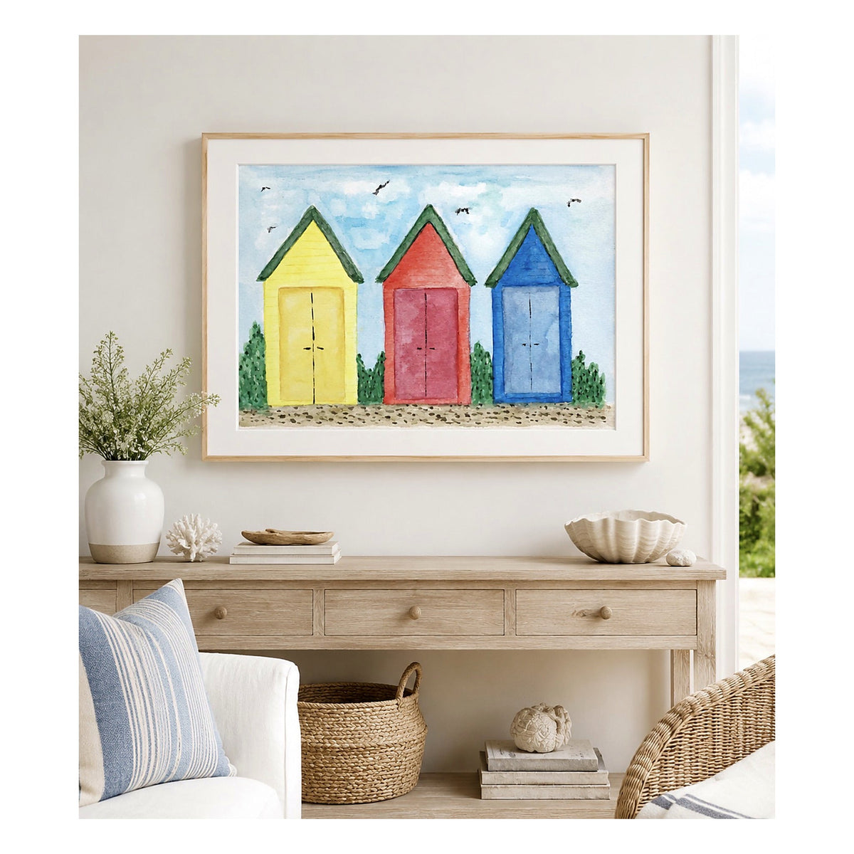 Three Beach Huts . Unframed Prints