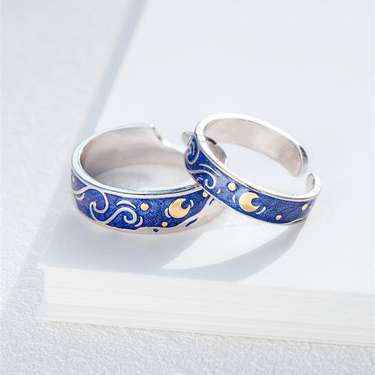 Adjustable Sea Blue Starry Sky Couple Ring