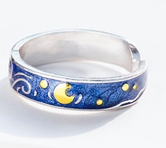 Adjustable Sea Blue Starry Sky Couple Ring